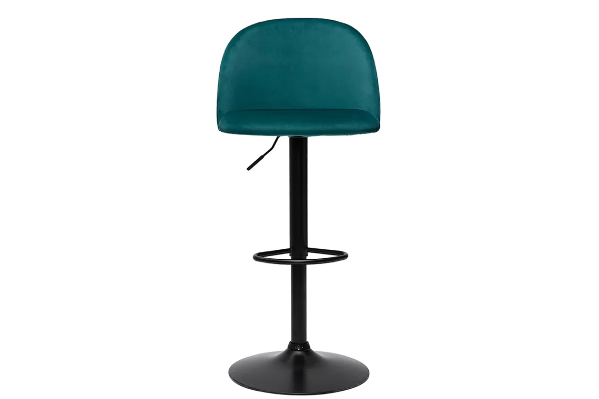 Miliboo Taburetes De Bar-Set de 2 taburetes de cocina ajustables de terciopelo azul petróleo y metal negro CELESTE