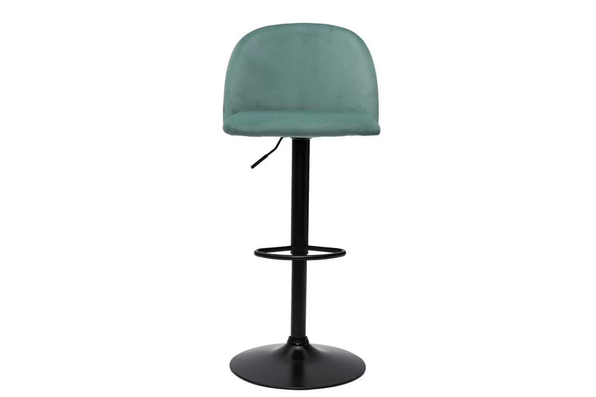 Miliboo Taburetes De Bar-Set de 2 taburetes de cocina ajustables de terciopelo verde celadón y metal negro CELESTE
