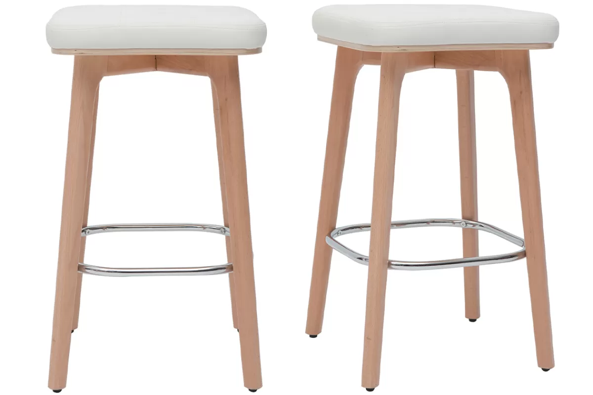 Miliboo Taburetes De Bar-Set de 2 taburetes de cocina blancos y de madera clara 65 cm GRAMMA