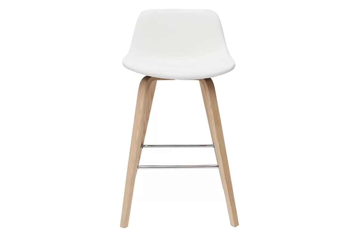 Miliboo Taburetes De Bar-Set de 2 taburetes de cocina de diseño blanco con madera clara 65 cm NONIE