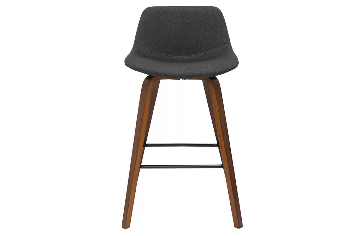 Miliboo Taburetes De Bar-Set de 2 taburetes de cocina de diseño gris oscuro y nogal 65 cm NONIE
