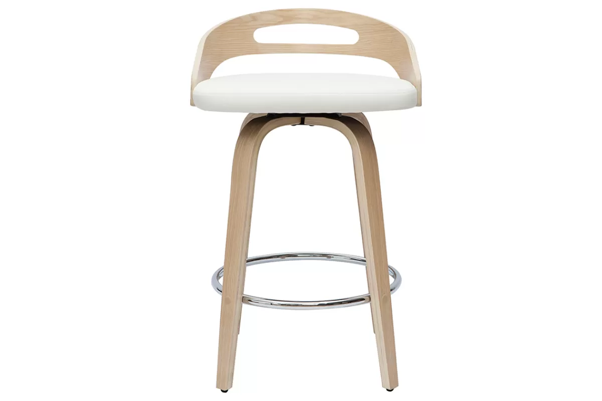 Miliboo Taburetes De Bar-Set de 2 taburetes de cocina de diseño madera clara y poliuretano blanco 65 cm MANO