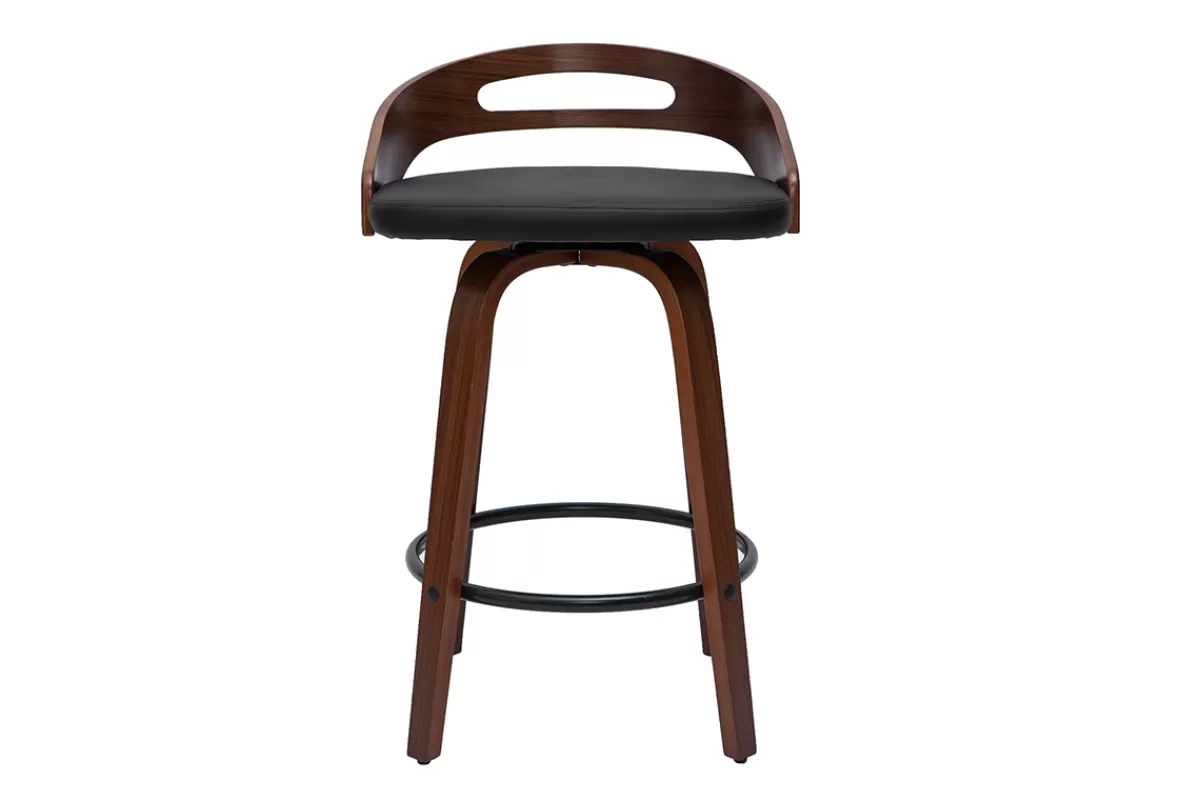 Miliboo Taburetes De Bar-Set de 2 taburetes de cocina de diseño madera oscura y poliuretano negro 65 cm MANO