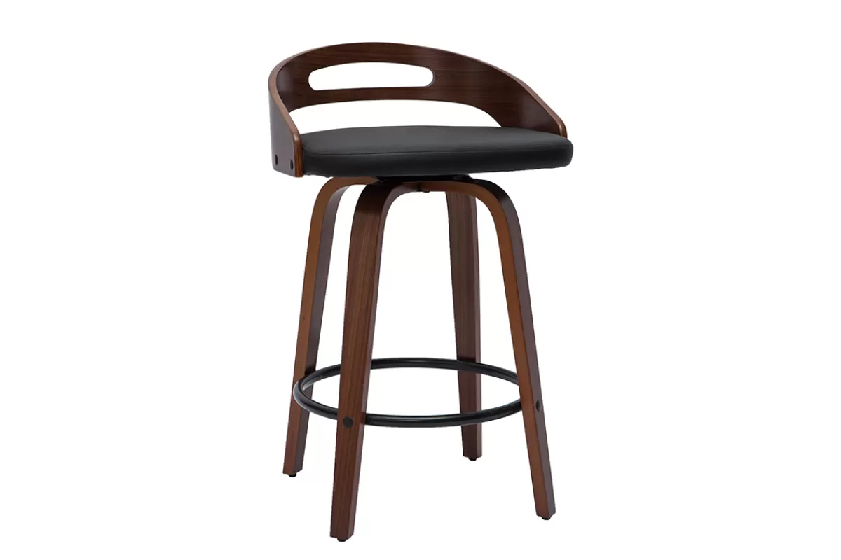 Miliboo Taburetes De Bar-Set de 2 taburetes de cocina de diseño madera oscura y poliuretano negro 65 cm MANO