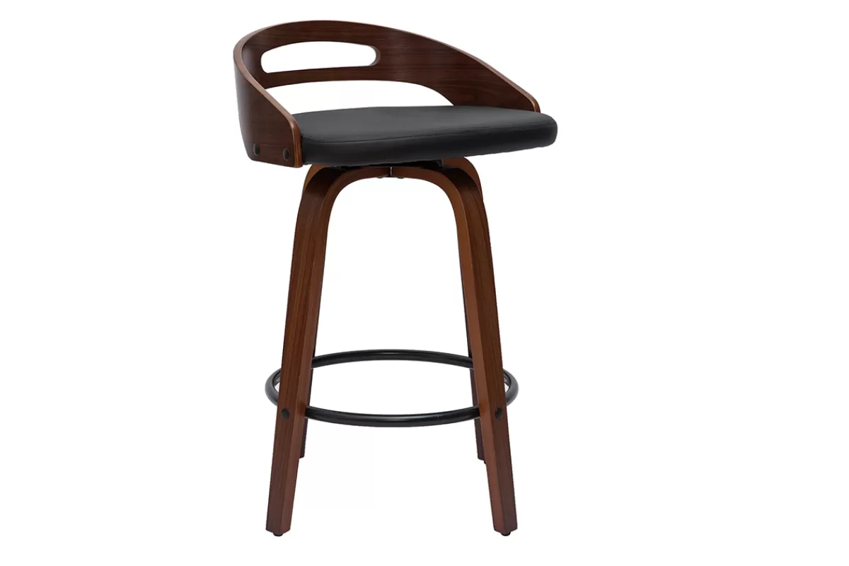 Miliboo Taburetes De Bar-Set de 2 taburetes de cocina de diseño madera oscura y poliuretano negro 65 cm MANO