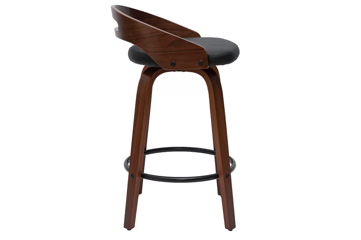 Miliboo Taburetes De Bar-Set de 2 taburetes de cocina de diseño madera oscura y poliuretano negro 65 cm MANO