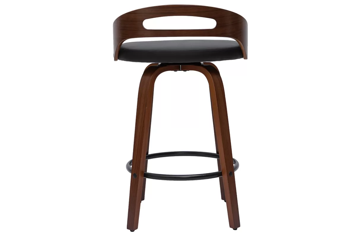 Miliboo Taburetes De Bar-Set de 2 taburetes de cocina de diseño madera oscura y poliuretano negro 65 cm MANO