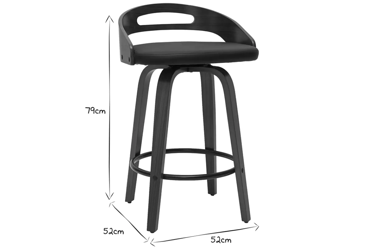 Miliboo Taburetes De Bar-Set de 2 taburetes de cocina de diseño madera oscura y poliuretano negro 65 cm MANO