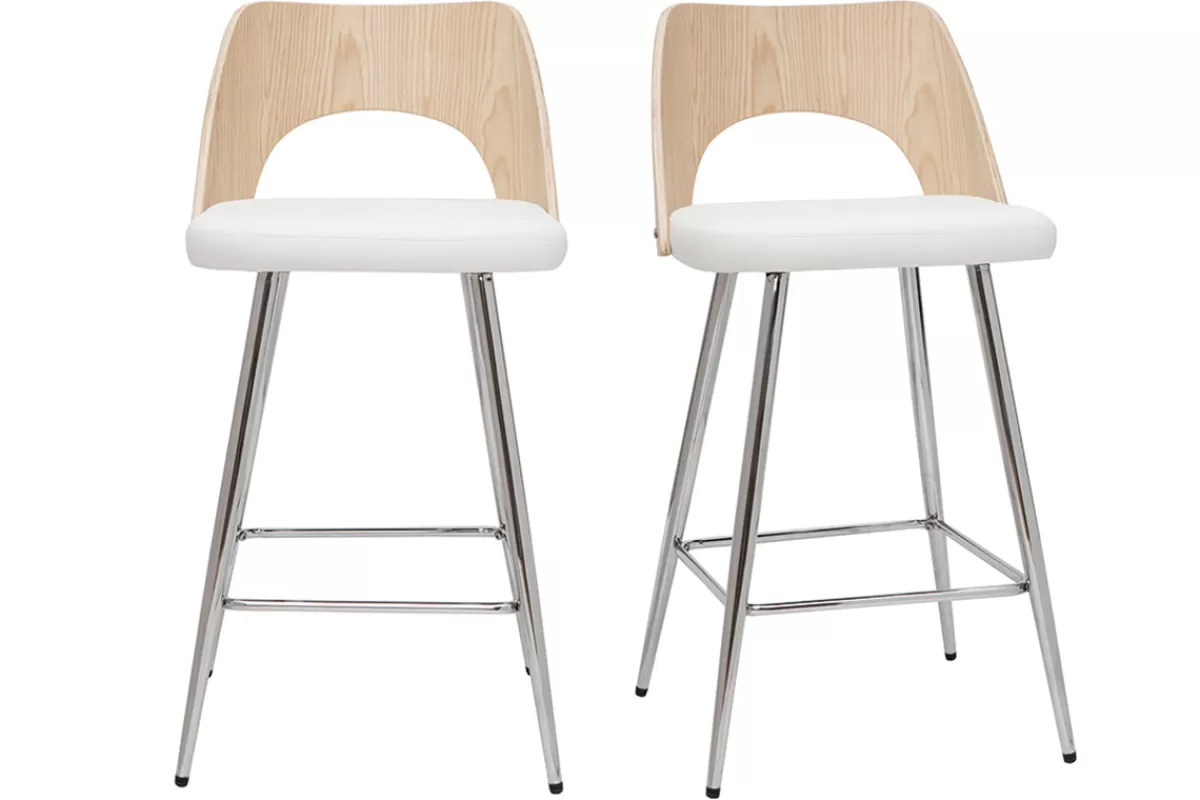Miliboo Taburetes De Bar-Set de 2 taburetes de cocina de diseño madera y blanco 66,5 cm FALCOM