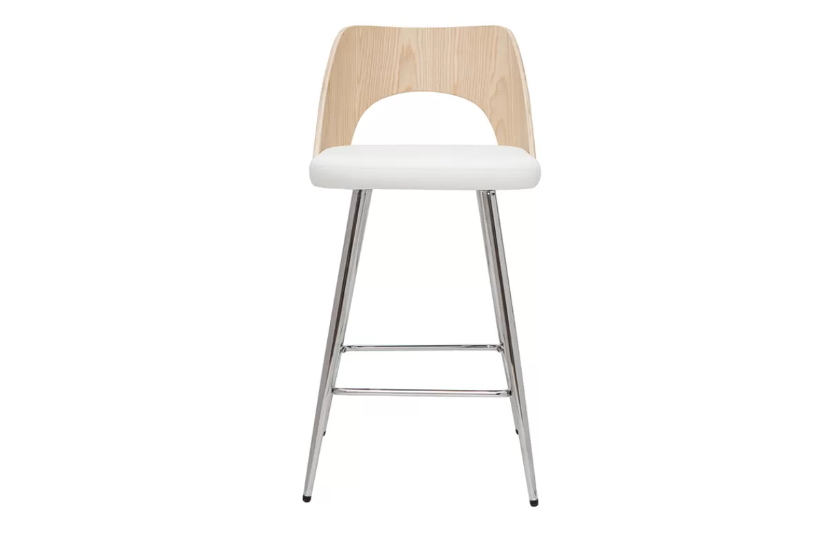 Miliboo Taburetes De Bar-Set de 2 taburetes de cocina de diseño madera y blanco 66,5 cm FALCOM