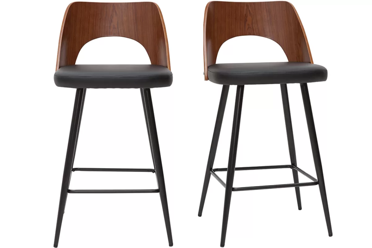 Miliboo Taburetes De Bar-Set de 2 taburetes de cocina de diseño negro y nogal 66,5 cm FALCOM