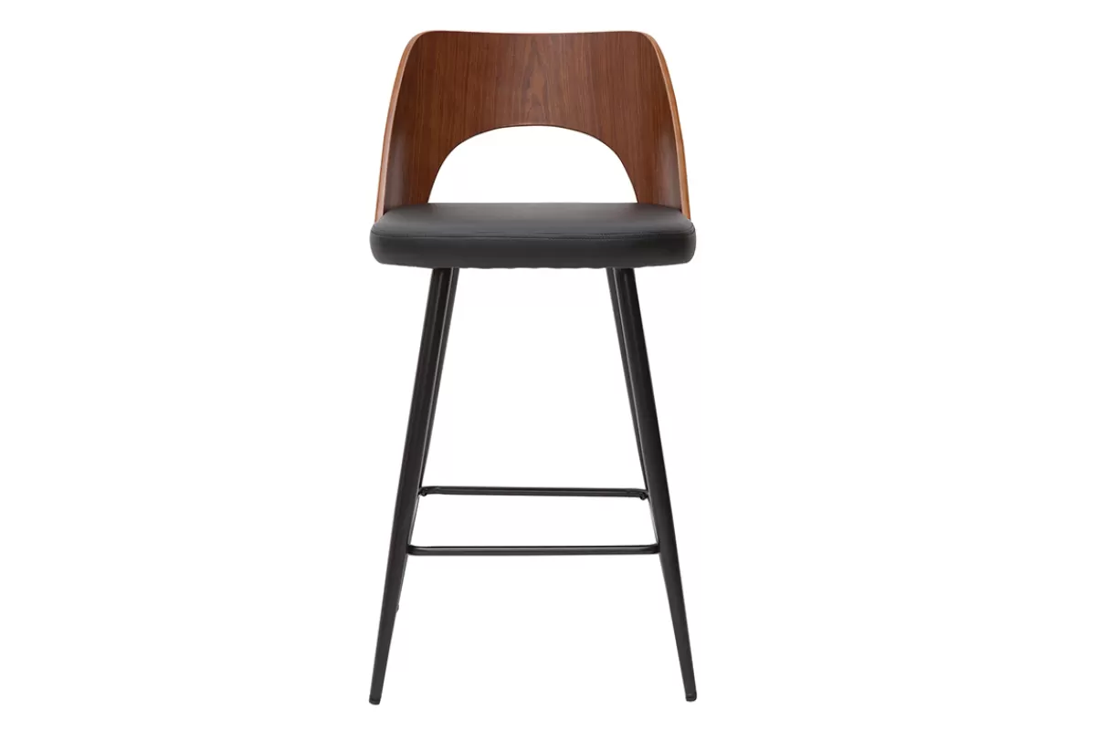 Miliboo Taburetes De Bar-Set de 2 taburetes de cocina de diseño negro y nogal 66,5 cm FALCOM