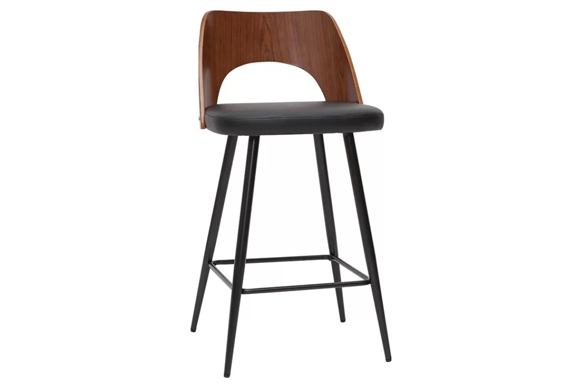 Miliboo Taburetes De Bar-Set de 2 taburetes de cocina de diseño negro y nogal 66,5 cm FALCOM