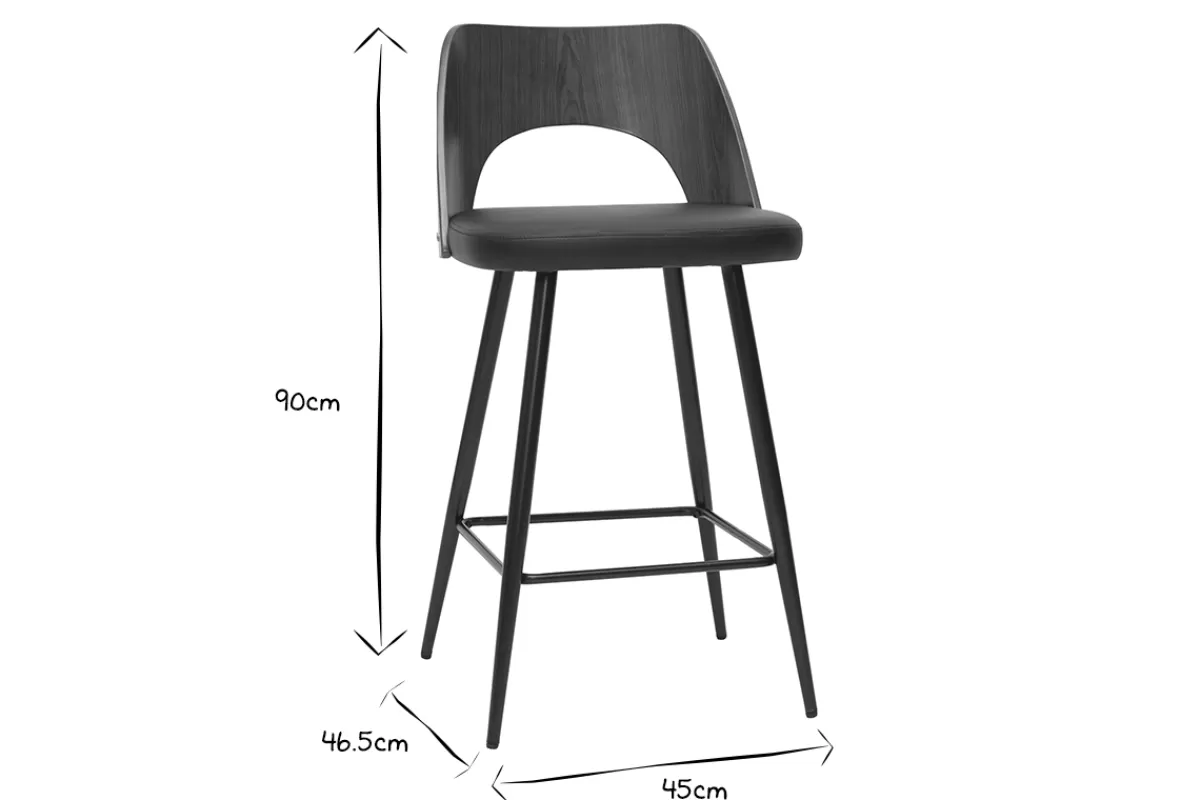 Miliboo Taburetes De Bar-Set de 2 taburetes de cocina de diseño negro y nogal 66,5 cm FALCOM