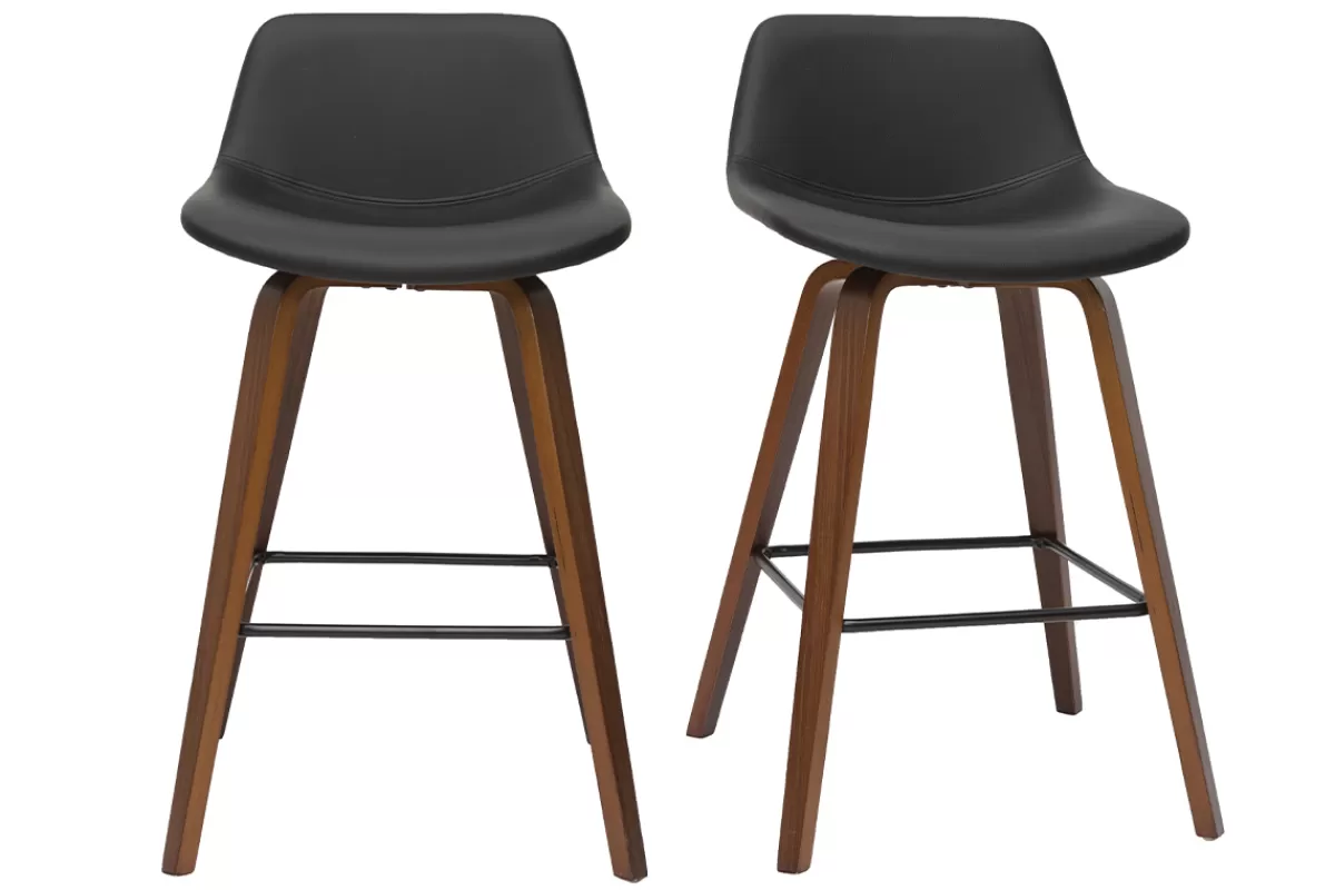 Miliboo Taburetes De Bar-Set de 2 taburetes de cocina de diseño negro y nogal 65 cm NONIE