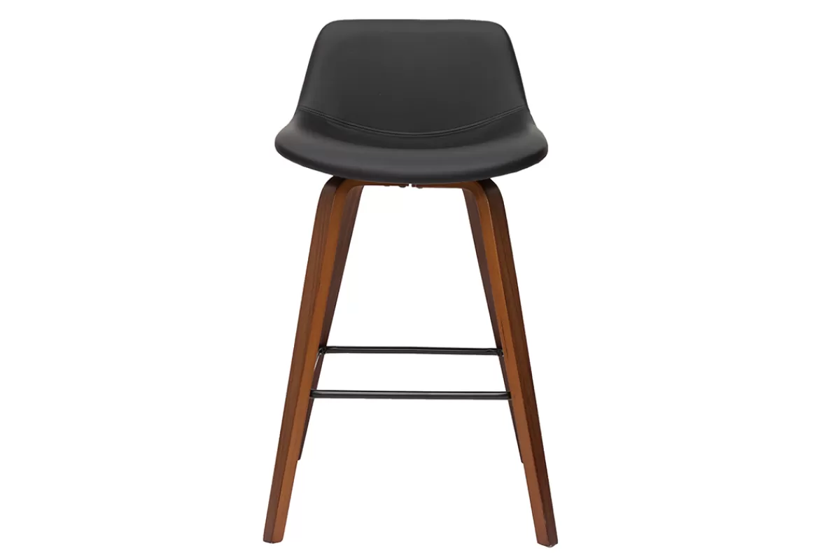 Miliboo Taburetes De Bar-Set de 2 taburetes de cocina de diseño negro y nogal 65 cm NONIE