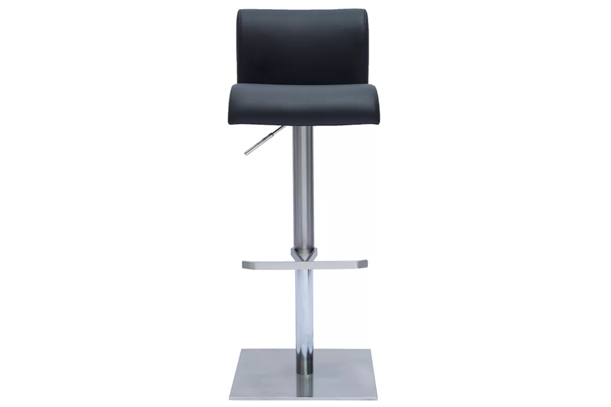 Miliboo Taburetes De Bar-Set de 2 taburetes de cocina de diseño regulable negro y acero inoxidable cepillado SHEINA