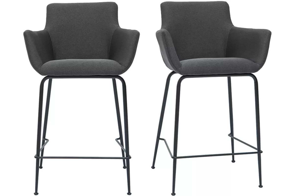 Miliboo Taburetes De Bar-Set de 2 taburetes de cocina de tela gris antracita 65 cm CARLIE