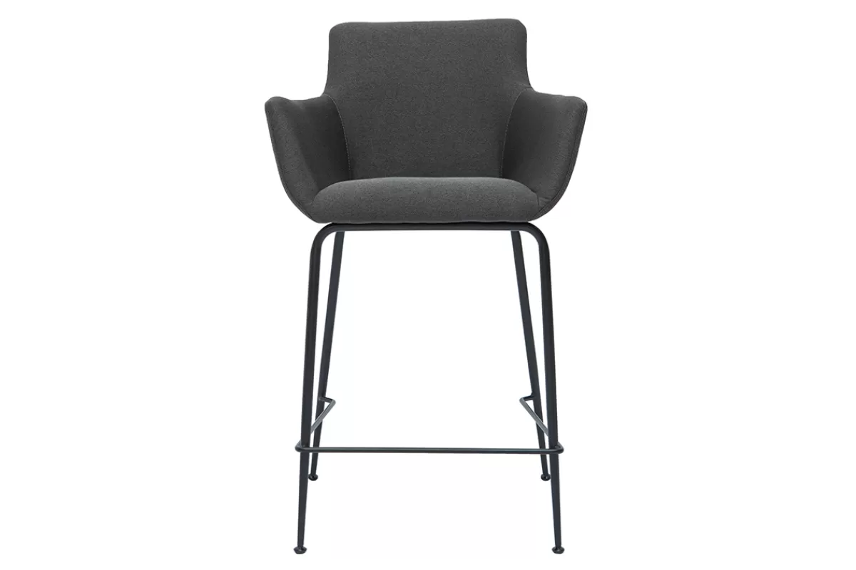 Miliboo Taburetes De Bar-Set de 2 taburetes de cocina de tela gris antracita 65 cm CARLIE