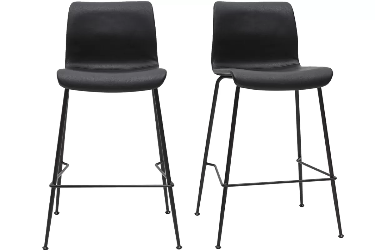 Miliboo Taburetes De Bar-Set de 2 taburetes de cocina fijos negro envejecido y metal negro 65 cm HAROLD