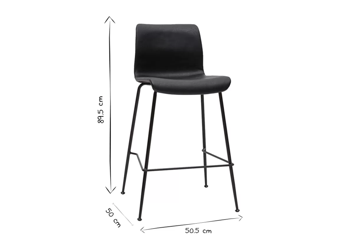 Miliboo Taburetes De Bar-Set de 2 taburetes de cocina fijos negro envejecido y metal negro 65 cm HAROLD