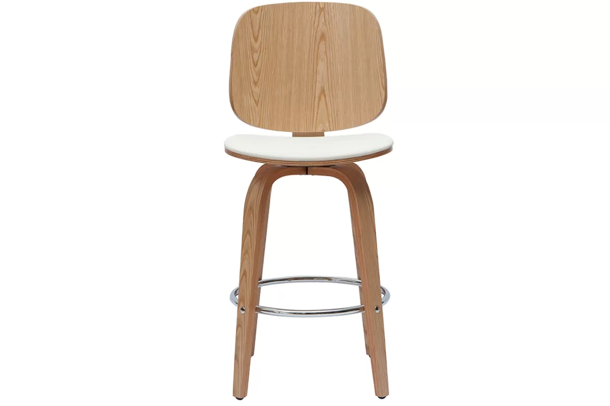 Miliboo Taburetes De Bar-Set de 2 taburetes de cocina giratorios de diseño blanco y madera clara 66 cm BECK