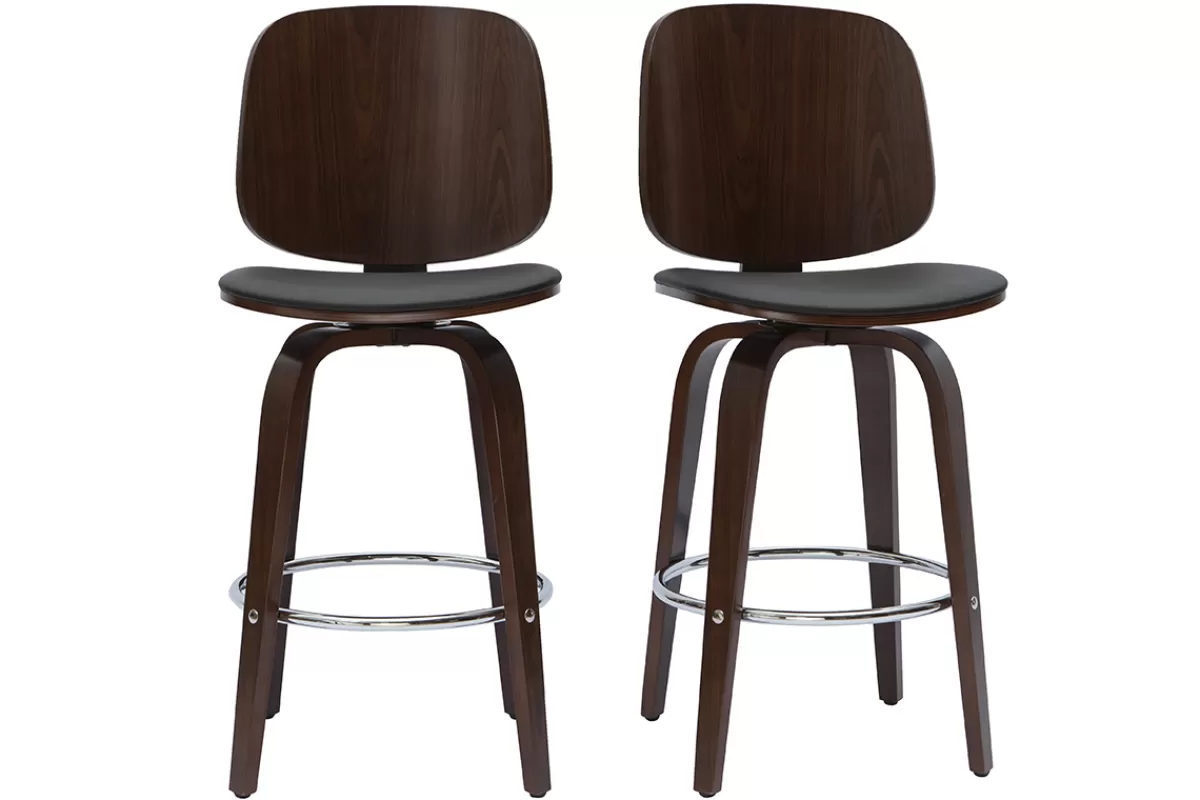 Miliboo Taburetes De Bar-Set de 2 taburetes de cocina giratorios de diseño negros y madera oscura 66 cm BECK
