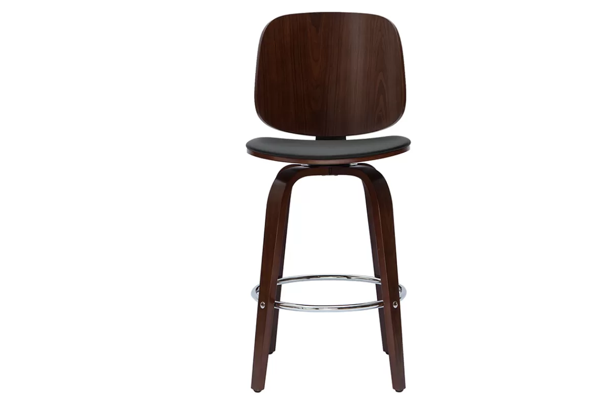 Miliboo Taburetes De Bar-Set de 2 taburetes de cocina giratorios de diseño negros y madera oscura 66 cm BECK