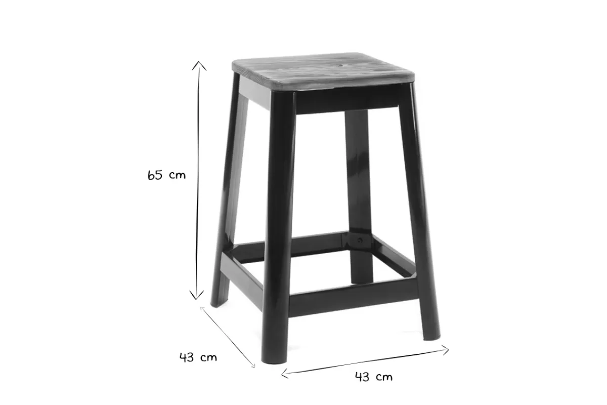 Miliboo Taburetes De Bar-Set de 2 taburetes de cocina industriales de metal negro y madera 65 cm NICK