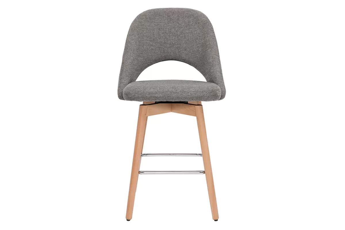 Miliboo Taburetes De Bar-Set de 2 taburetes de cocina nórdicos de tela efecto aterciopelado texturizado gris y madera de caucho maciza 65 cm COSETTE