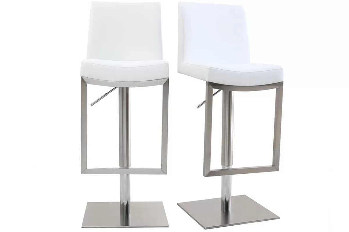 Miliboo Taburetes De Bar-Set de 2 taburetes de cocina regulables blancos con acero cromado KYLE