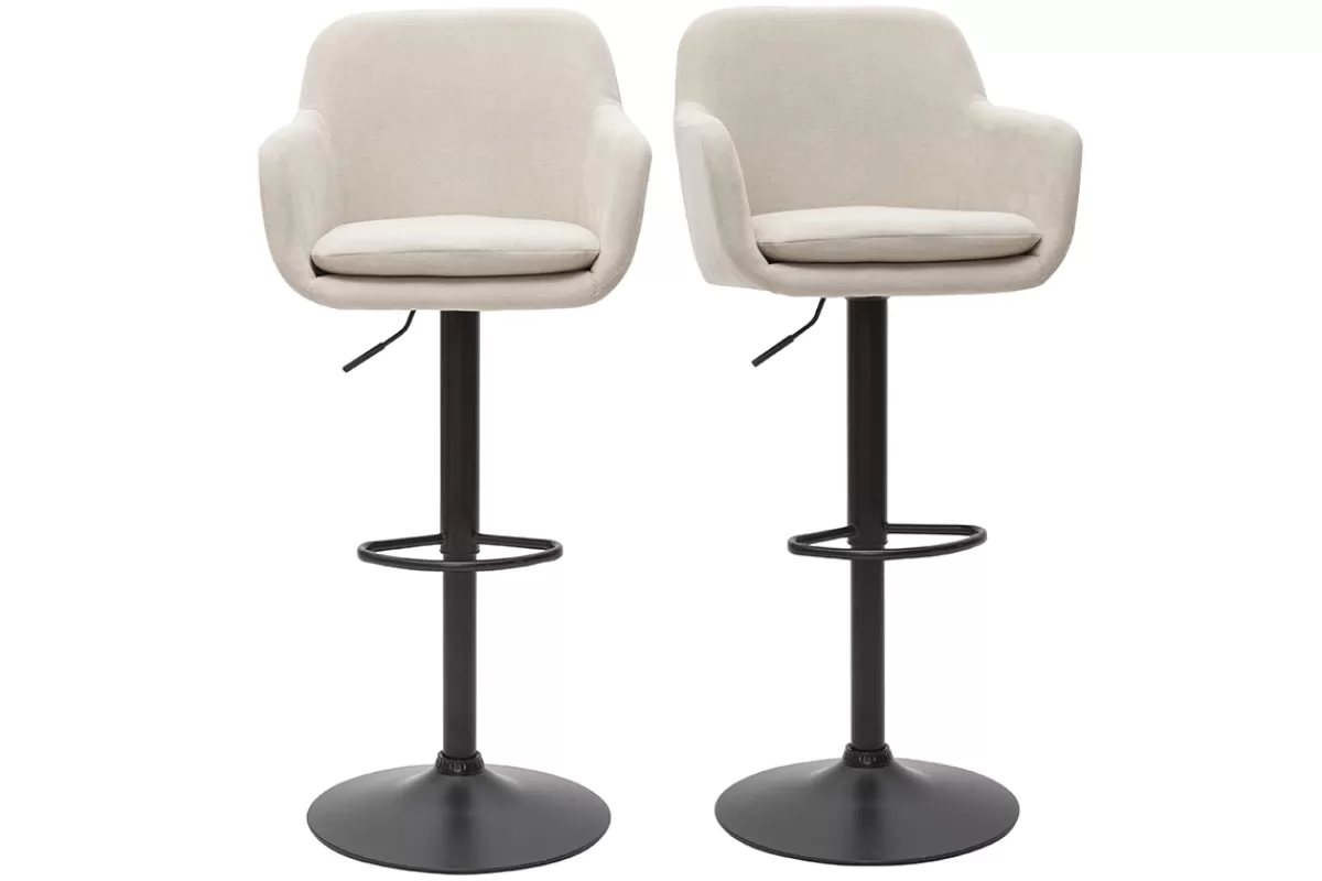 Miliboo Taburetes De Bar-Set de 2 taburetes de cocina regulables de tejido efecto aterciopelado beige y metal AMIKA