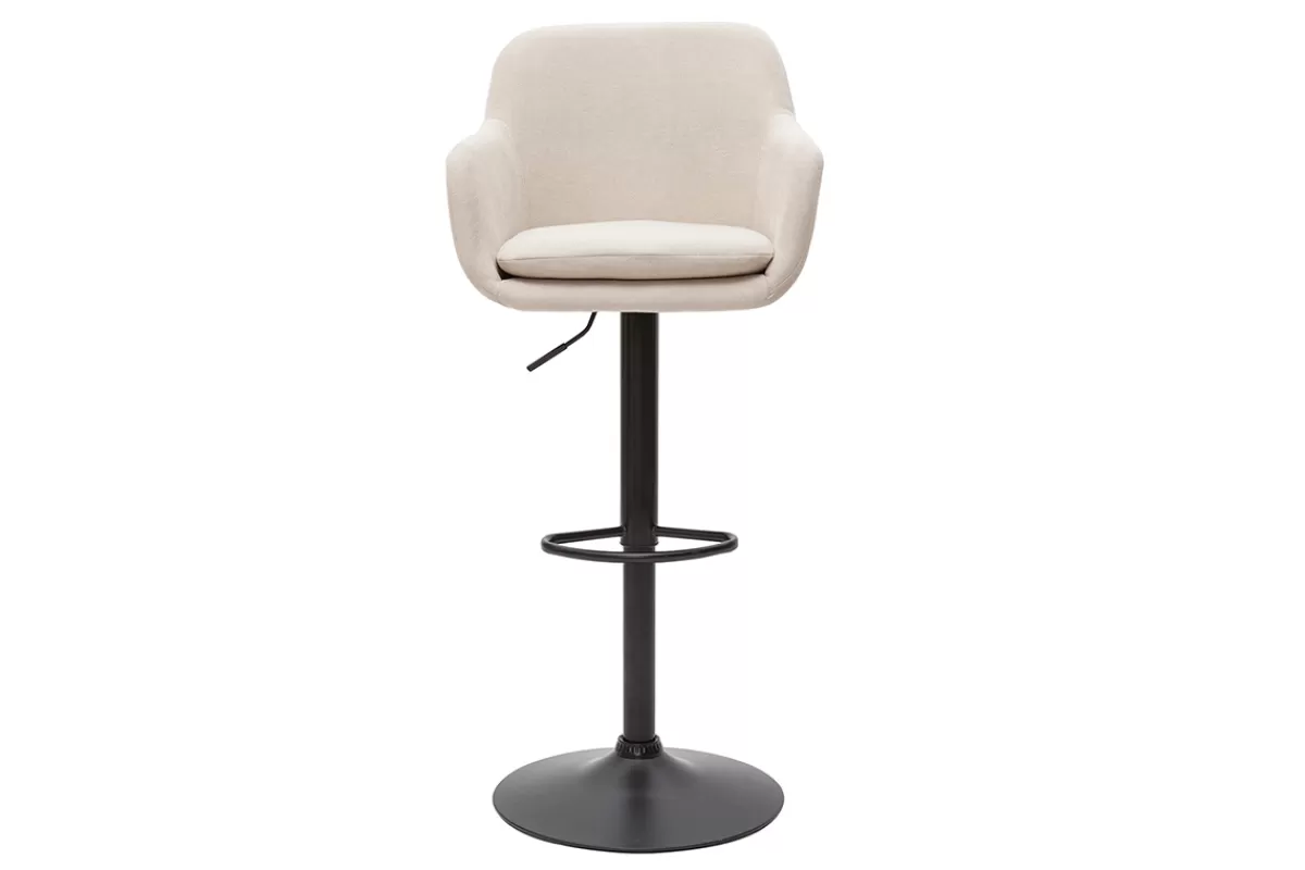 Miliboo Taburetes De Bar-Set de 2 taburetes de cocina regulables de tejido efecto aterciopelado beige y metal AMIKA