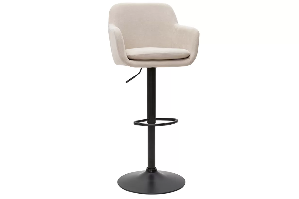 Miliboo Taburetes De Bar-Set de 2 taburetes de cocina regulables de tejido efecto aterciopelado beige y metal AMIKA