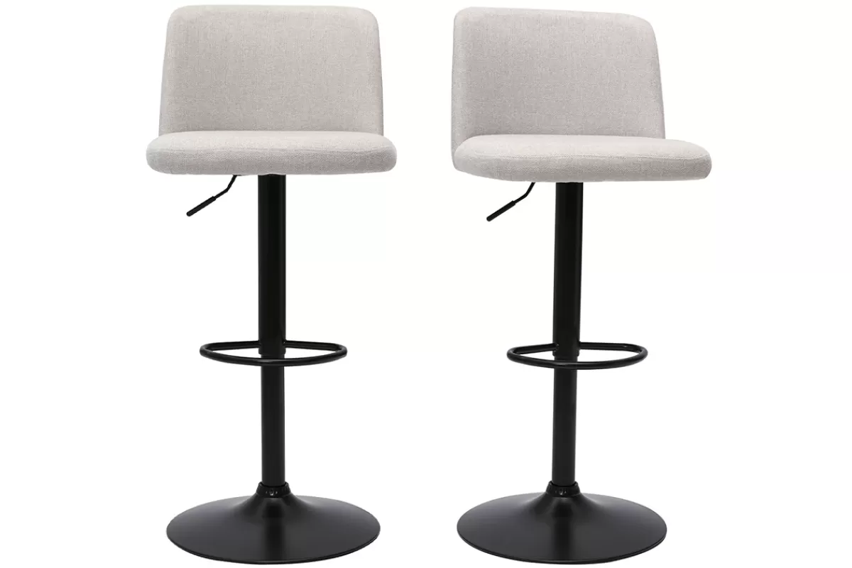 Miliboo Taburetes De Bar-Set de 2 taburetes de cocina regulables de tejido efecto aterciopelado beige y metal negro MONTI
