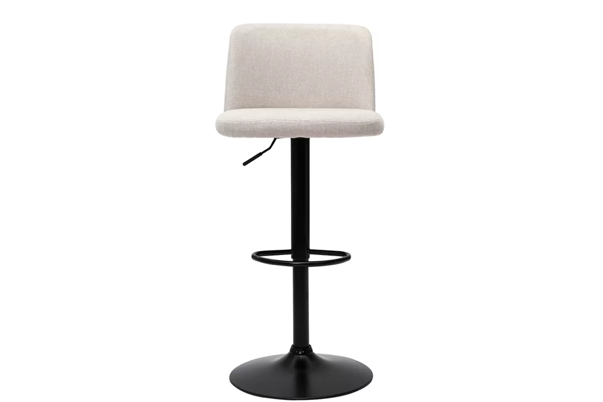 Miliboo Taburetes De Bar-Set de 2 taburetes de cocina regulables de tejido efecto aterciopelado beige y metal negro MONTI