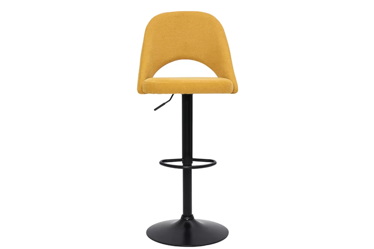 Miliboo Taburetes De Bar-Set de 2 taburetes de cocina regulables de tejido efecto aterciopelado texturizado amarillo y metal negro COSETTE