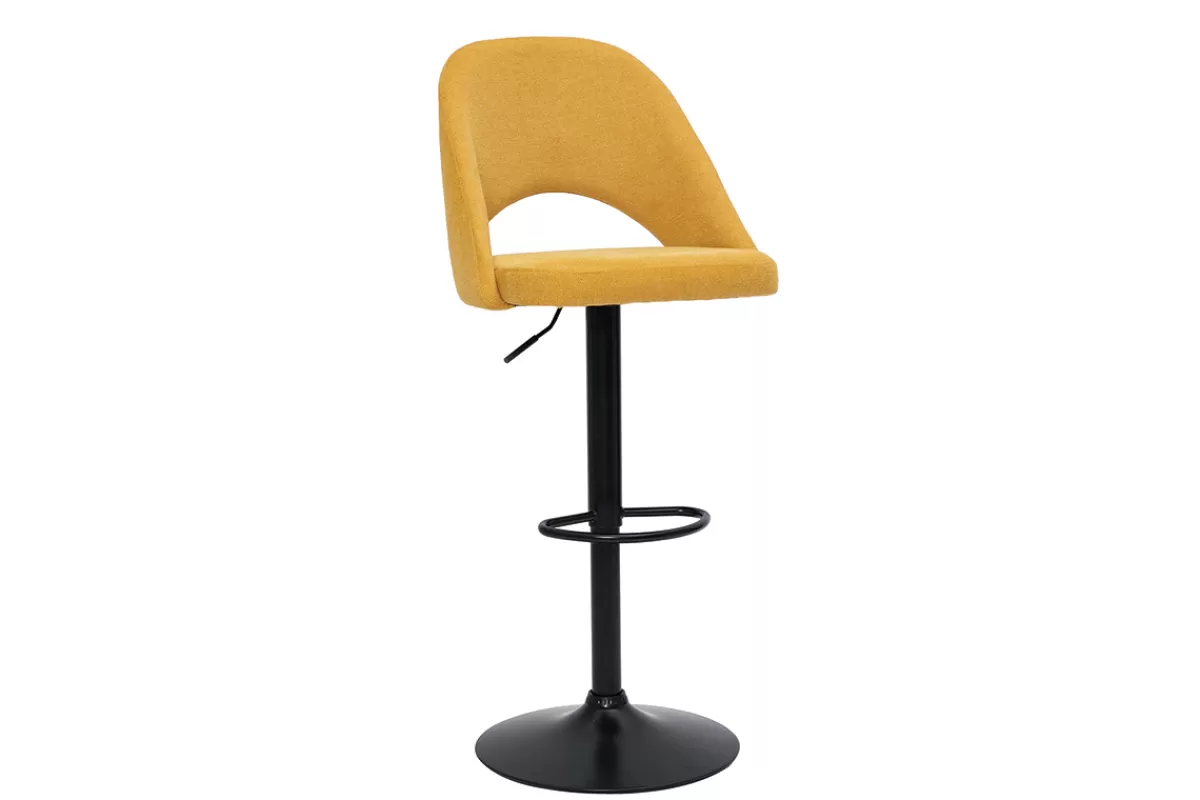 Miliboo Taburetes De Bar-Set de 2 taburetes de cocina regulables de tejido efecto aterciopelado texturizado amarillo y metal negro COSETTE