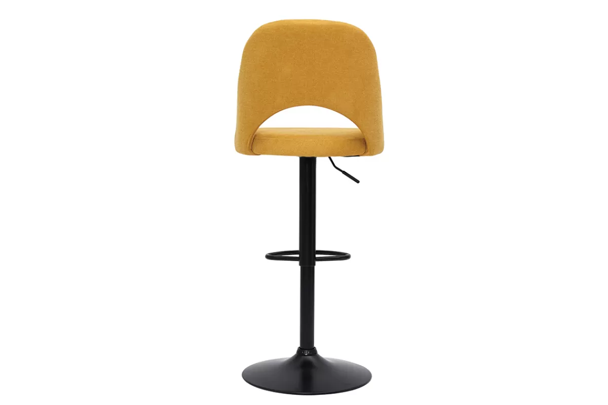 Miliboo Taburetes De Bar-Set de 2 taburetes de cocina regulables de tejido efecto aterciopelado texturizado amarillo y metal negro COSETTE