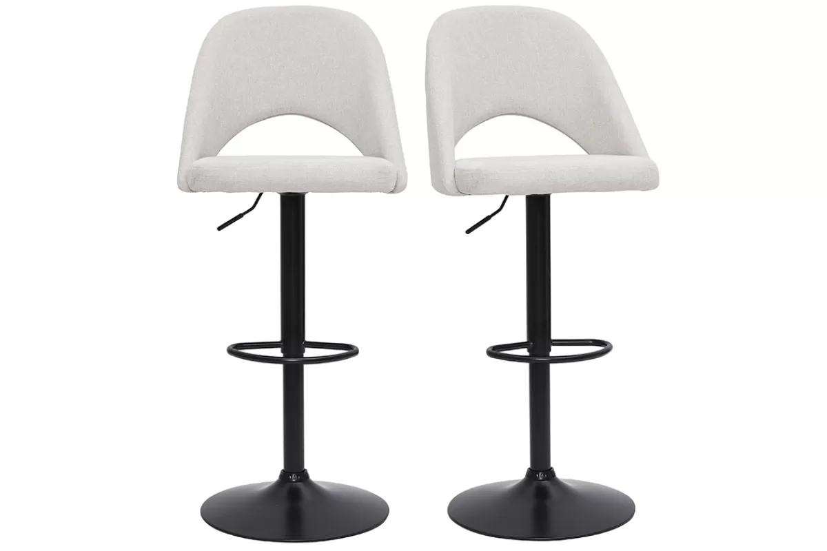 Miliboo Taburetes De Bar-Set de 2 taburetes de cocina regulables de tejido efecto aterciopelado texturizado beige y metal negro COSETTE