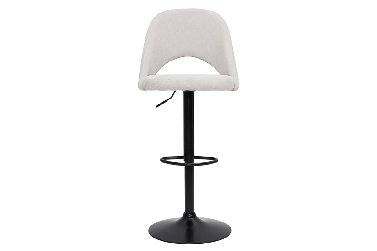 Miliboo Taburetes De Bar-Set de 2 taburetes de cocina regulables de tejido efecto aterciopelado texturizado beige y metal negro COSETTE