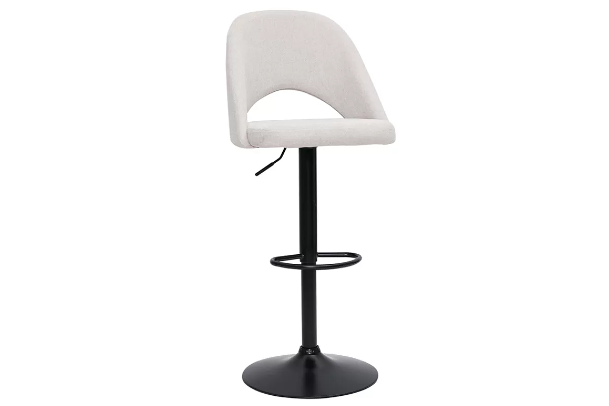 Miliboo Taburetes De Bar-Set de 2 taburetes de cocina regulables de tejido efecto aterciopelado texturizado beige y metal negro COSETTE