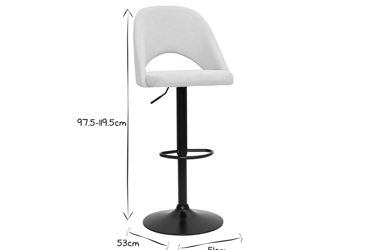 Miliboo Taburetes De Bar-Set de 2 taburetes de cocina regulables de tejido efecto aterciopelado texturizado beige y metal negro COSETTE