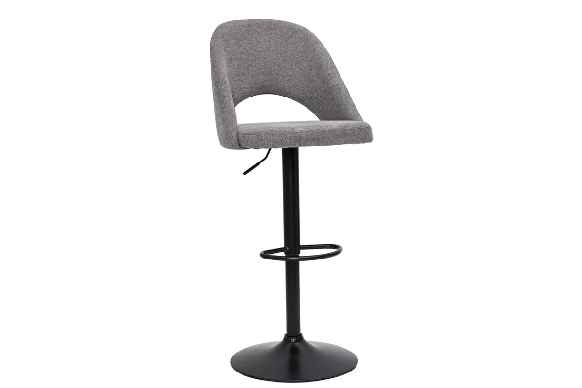 Miliboo Taburetes De Bar-Set de 2 taburetes de cocina regulables de tejido efecto aterciopelado texturizado gris y metal negro COSETTE