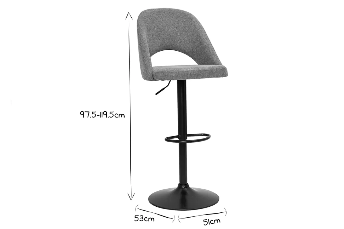 Miliboo Taburetes De Bar-Set de 2 taburetes de cocina regulables de tejido efecto aterciopelado texturizado gris y metal negro COSETTE