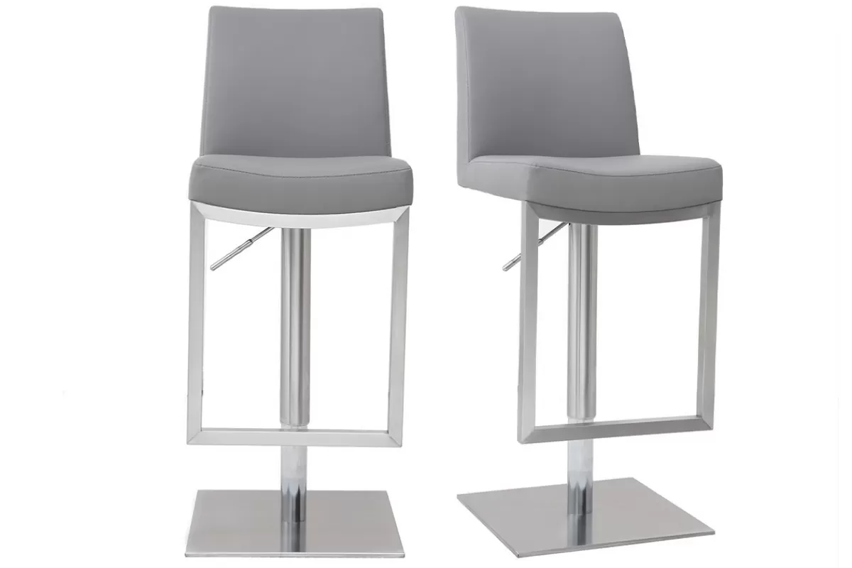Miliboo Taburetes De Bar-Set de 2 taburetes de cocina regulables grises con acero cromado KYLE