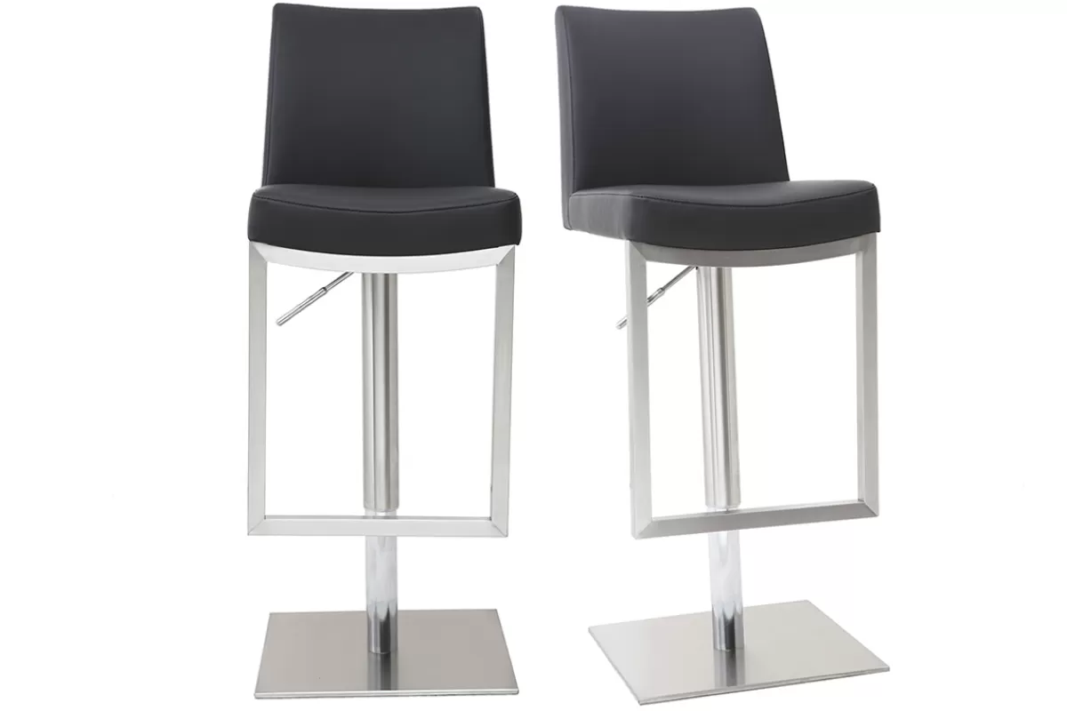 Miliboo Taburetes De Bar-Set de 2 taburetes de cocina regulables negros con acero cromado KYLE