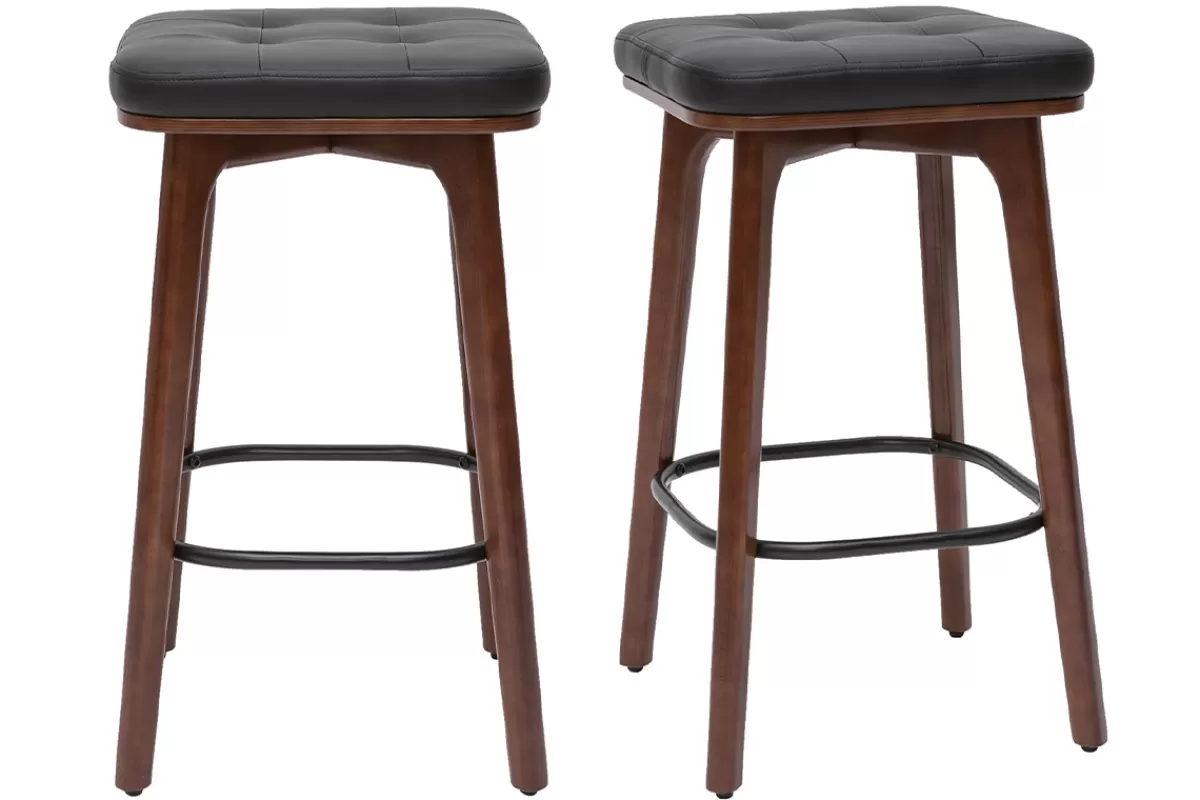 Miliboo Taburetes De Bar-Set de 2 taburetes de cocina vintage negros de madera oscura 65 cm GRAMMA