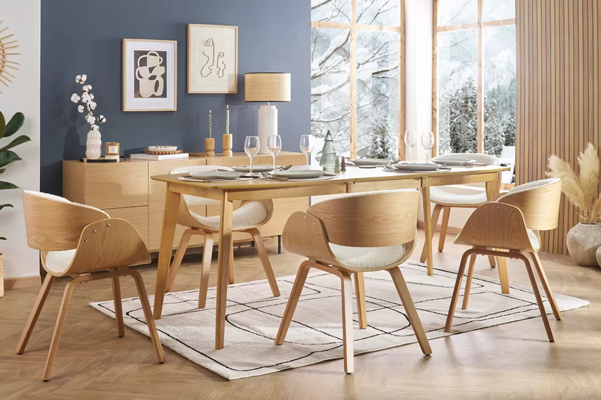 Miliboo Sillas Modernas-Silla de diseño de borreguillo y madera clara BENT