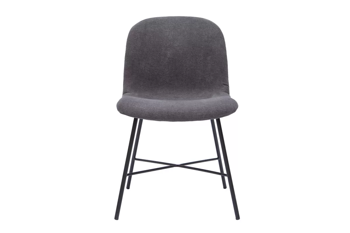 Miliboo Sillas Modernas-Silla de diseño de efecto aterciopelado gris oscuro y metal negro ARCADE